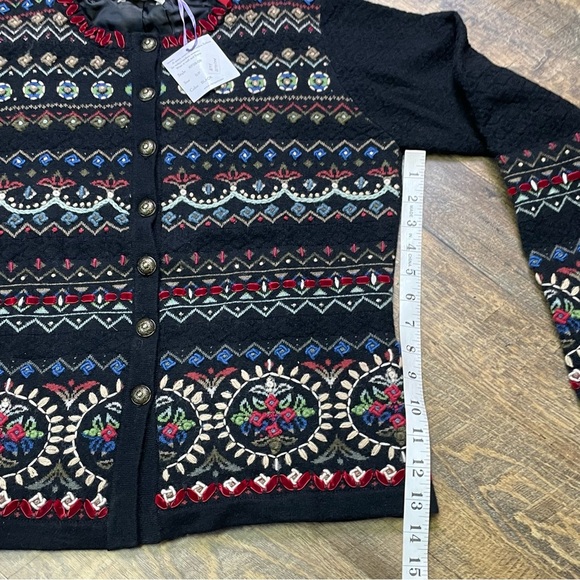 NEW Carson Sweater Cardigan Coat Black Floral Embroidered Womens Small Wool - Picture 6 of 15